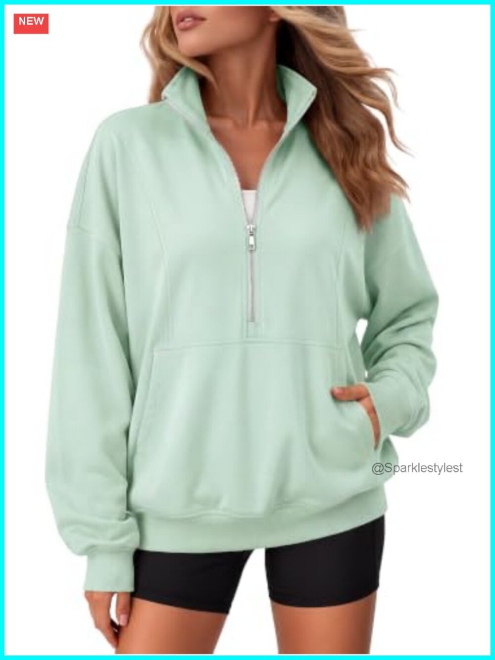 Women's Mock Neck Oversized Half Zip Sweatshirt Pullover Top